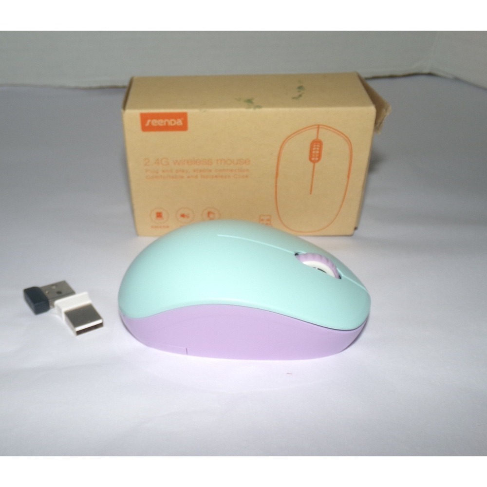 Seenda 2.4G Wireless Mouse Mint Green Purple Noiseless Click USB Receiver